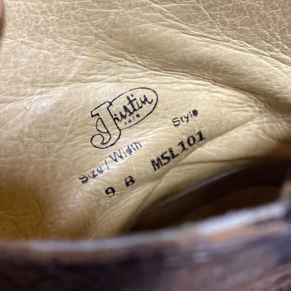 Justin Brown Leather Rustic Cowboy Boots Size 9