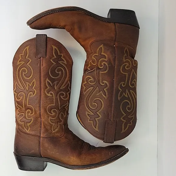 Justin Buck Bay Apache Western Boot Leather Brown Size 12D