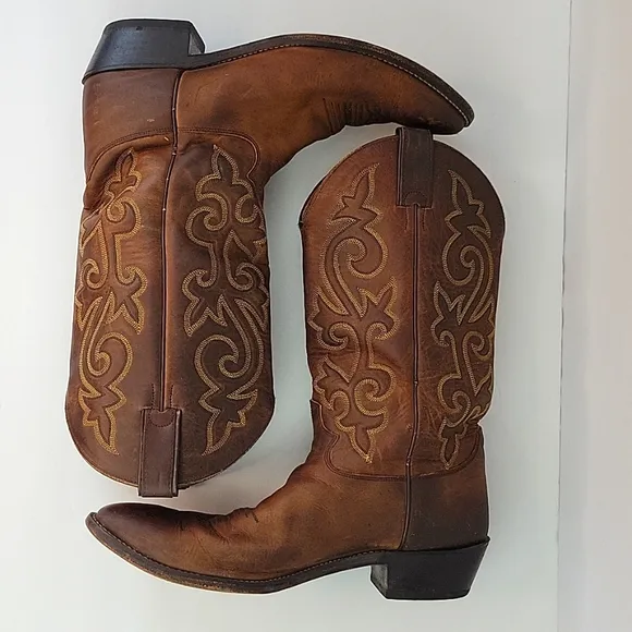Justin Buck Bay Apache Western Boot Leather Brown Size 12D