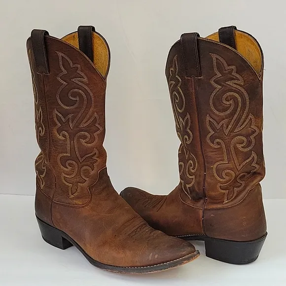Justin Buck Bay Apache Western Boot Leather Brown Size 12D