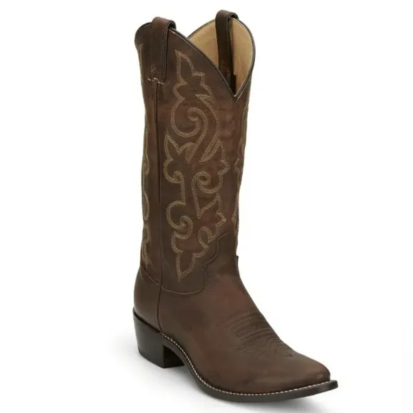 Justin Buck Bay Apache Western Boot Leather Brown Size 12D