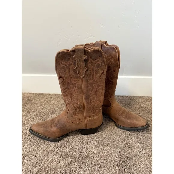 Justin Mckayla Western Cowboy Boots Brown Leather Embroidered Women's 6.5B L2561
