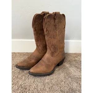 Justin Mckayla Western Cowboy Boots Brown Leather Embroidered Women's 6.5B L2561