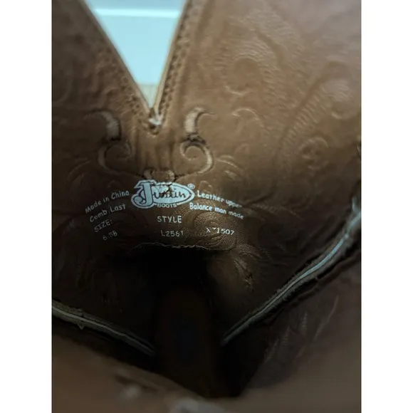 Justin Mckayla Western Cowboy Boots Brown Leather Embroidered Women's 6.5B L2561
