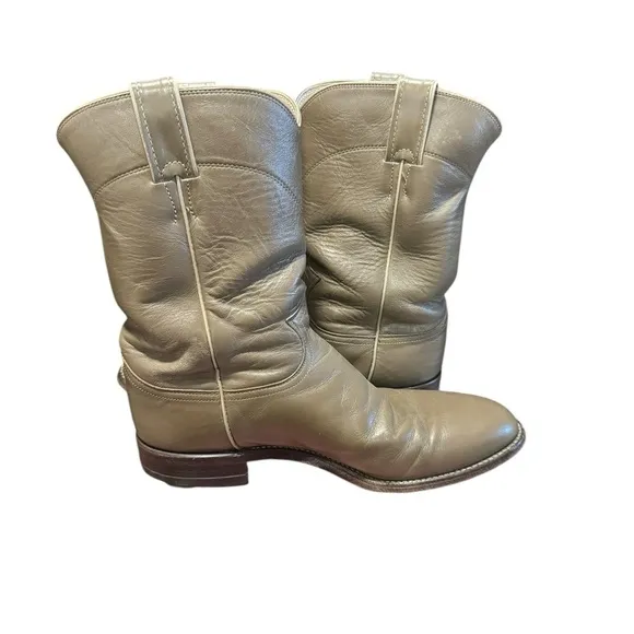 Justin Roper Boots Style 3033 Leather Mens 8.5D Taupe Western Ladies 9.5 Cowboy