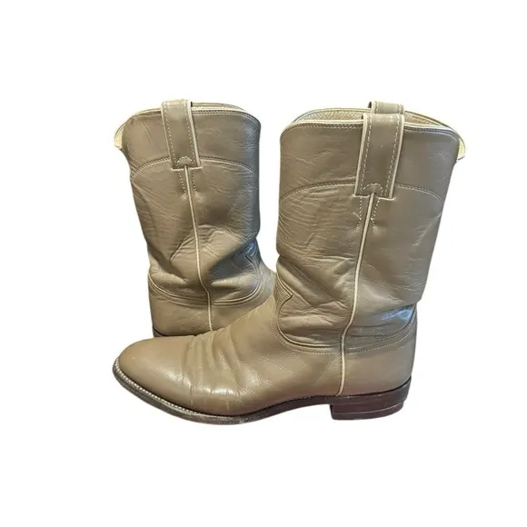 Justin Roper Boots Style 3033 Leather Mens 8.5D Taupe Western Ladies 9.5 Cowboy