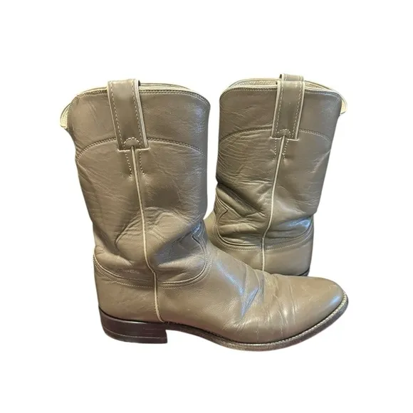 Justin Roper Boots Style 3033 Leather Mens 8.5D Taupe Western Ladies 9.5 Cowboy