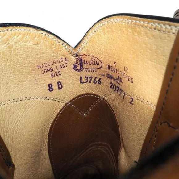 Justin Vintage Leather USA Western Cowboy Boots Gold-Cooper L3766 Women's 8B
