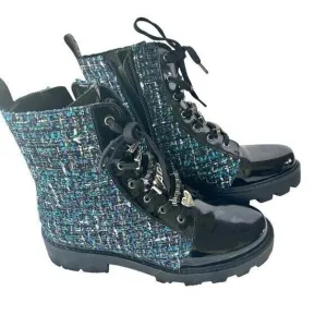 Karl Lagerfeld Paris Boots Mela Embellished Combat Tweed Lace Up Ankle NWT Sz 8