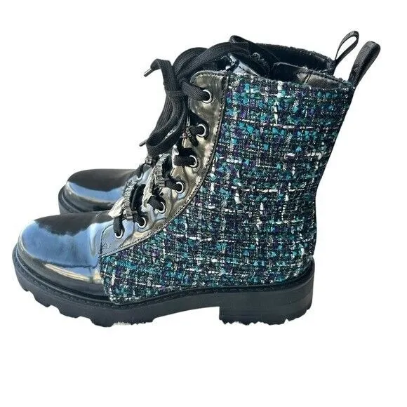 Karl Lagerfeld Paris Boots Mela Embellished Combat Tweed Lace Up Ankle NWT Sz 8