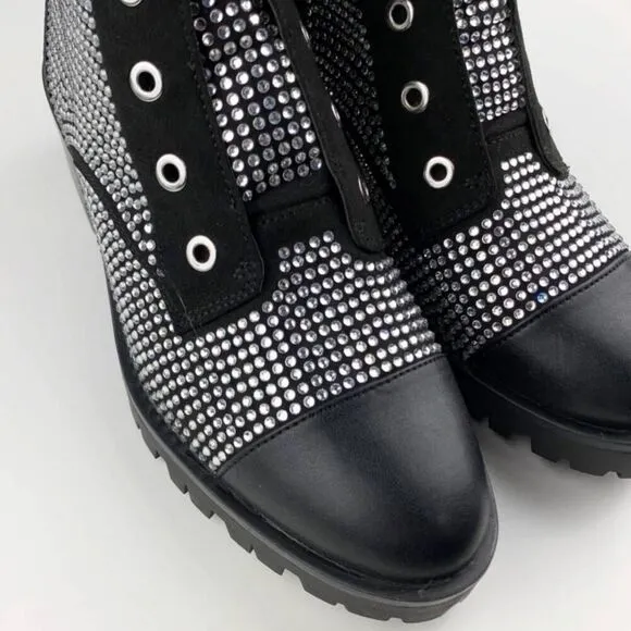 Karl Lagerfeld Pepper Embellished Combat Boots | Size 7.5 | Edgy Glam