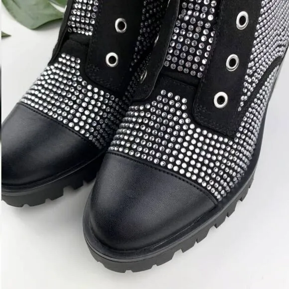 Karl Lagerfeld Pepper Embellished Combat Boots | Size 7.5 | Edgy Glam