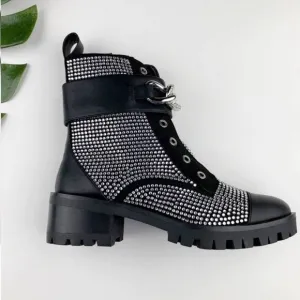 Karl Lagerfeld Pepper Embellished Combat Boots | Size 7.5 | Edgy Glam