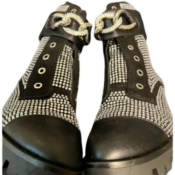 Karl Lagerfeld Pepper Embellished Combat Boots | Size 7.5 | Edgy Glam