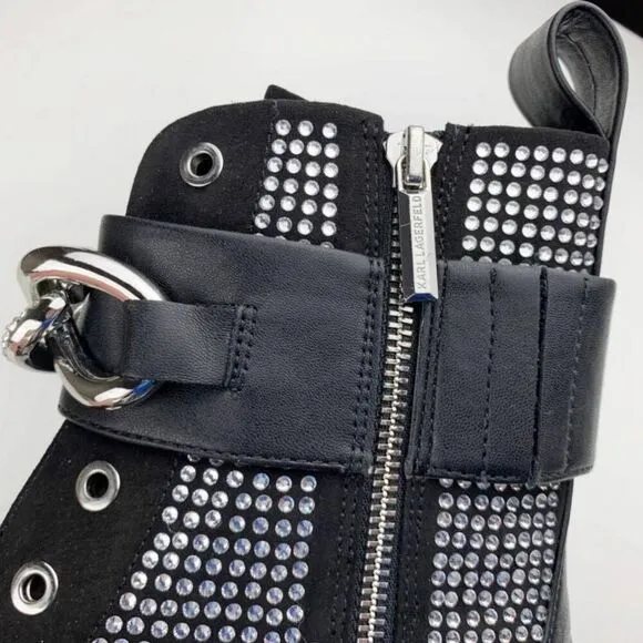 Karl Lagerfeld Pepper Embellished Combat Boots | Size 7.5 | Edgy Glam