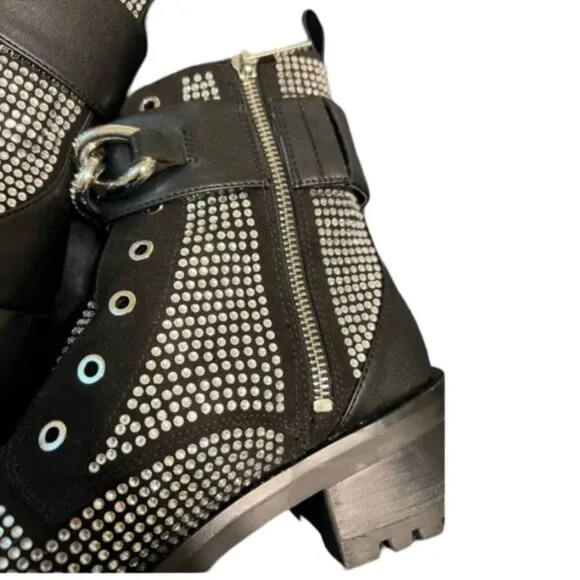 Karl Lagerfeld Pepper Embellished Combat Boots | Size 7.5 | Edgy Glam