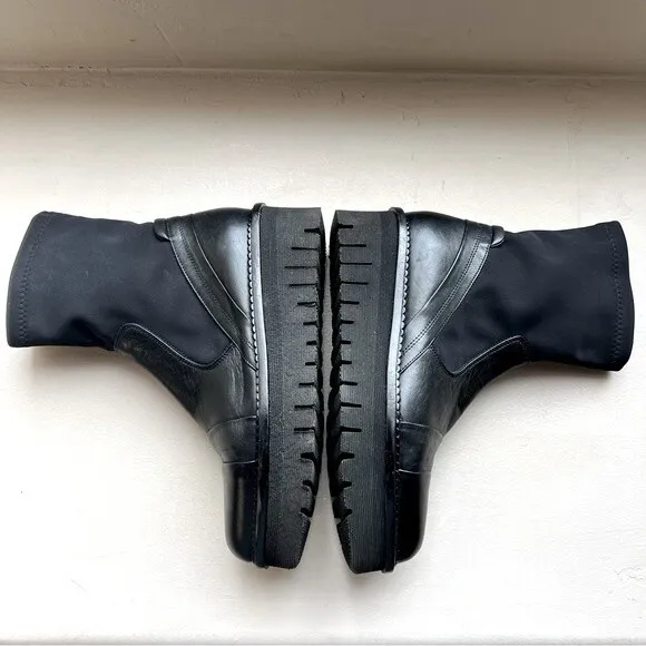 Karolyn’s Henke Black Leather &amp; Nylon Sock Moto Boot Women's US 7.5 Goth Grunge