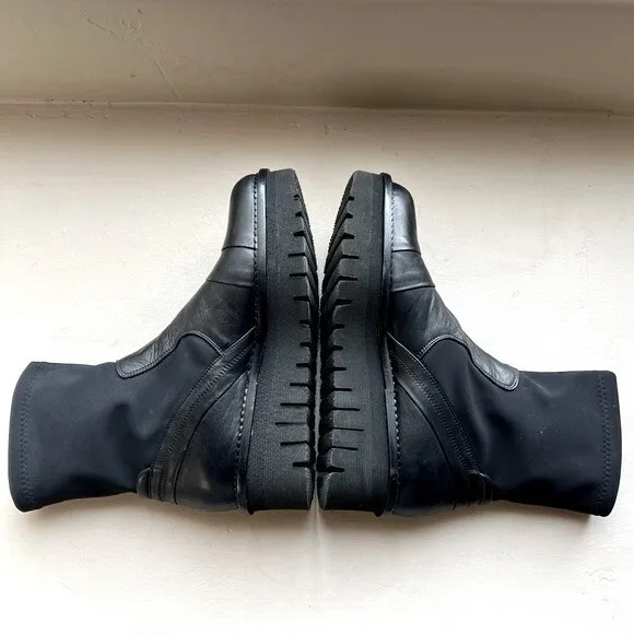 Karolyn’s Henke Black Leather &amp; Nylon Sock Moto Boot Women's US 7.5 Goth Grunge