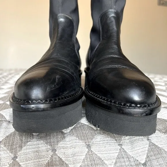 Karolyn’s Henke Black Leather &amp; Nylon Sock Moto Boot Women's US 7.5 Goth Grunge