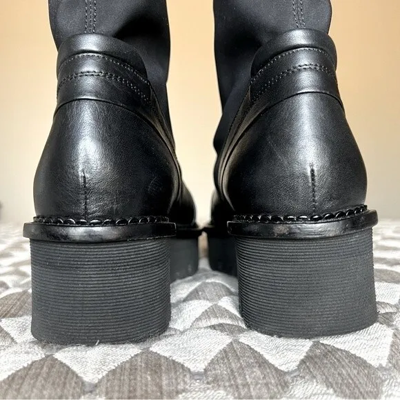 Karolyn’s Henke Black Leather &amp; Nylon Sock Moto Boot Women's US 7.5 Goth Grunge
