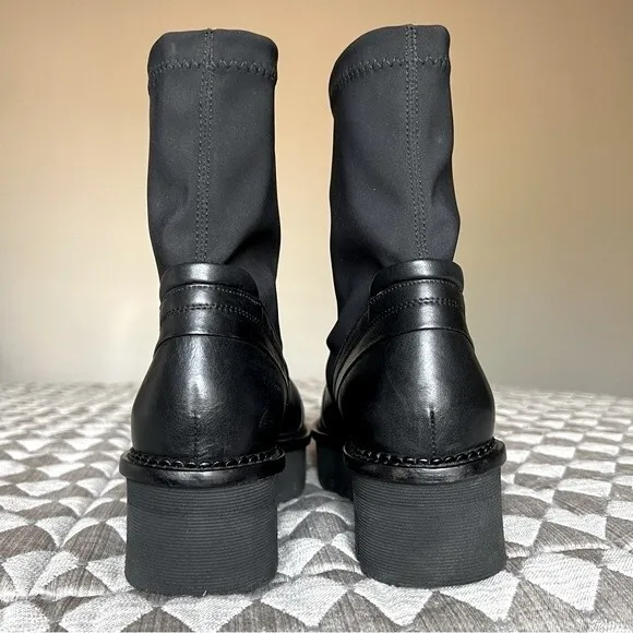 Karolyn’s Henke Black Leather &amp; Nylon Sock Moto Boot Women's US 7.5 Goth Grunge