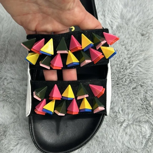 Kat Maconie Black Slides Sandals with Colorful Studs size 7