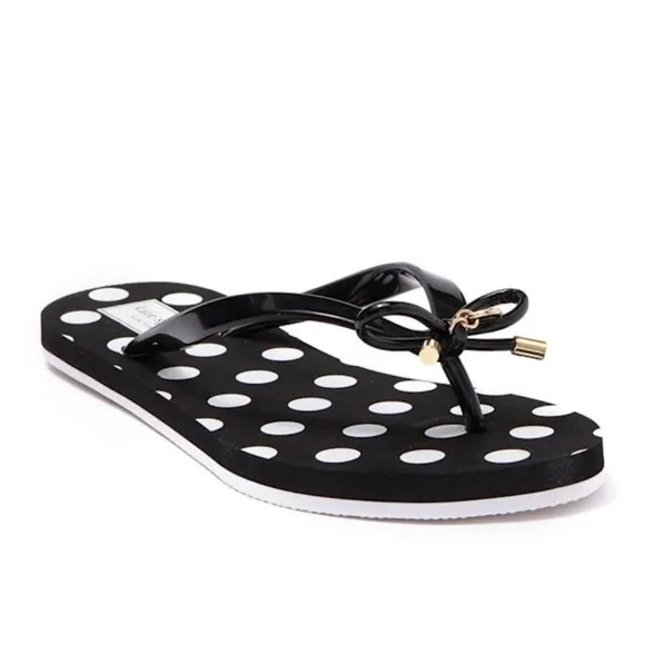 Kate Spade New York Women' Black and White Polka Dot Flip Flops Sandals Size 7/8