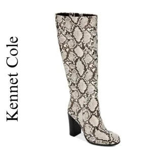 KENNETH COLE Womens Ivory Snake Skin-Print Justin Round Toe Block Heel Boots 6.5