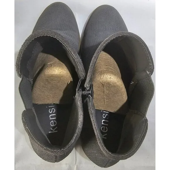 Kensie Women's Gerona Perforated  Gray Woven Leather/Textile Ankle Bootie Sz 10M