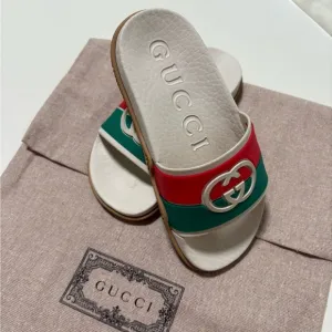 Kids Gucci White and Green Slide Sandals