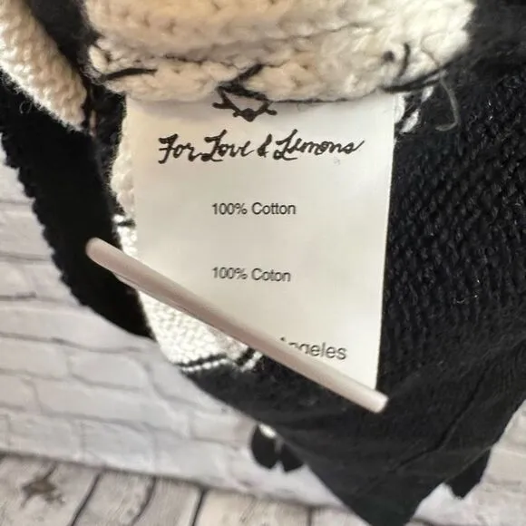 Knitz for Love &amp; Lemons Sweater Dress Attached Scarf Strips Black &amp; White XS NWT