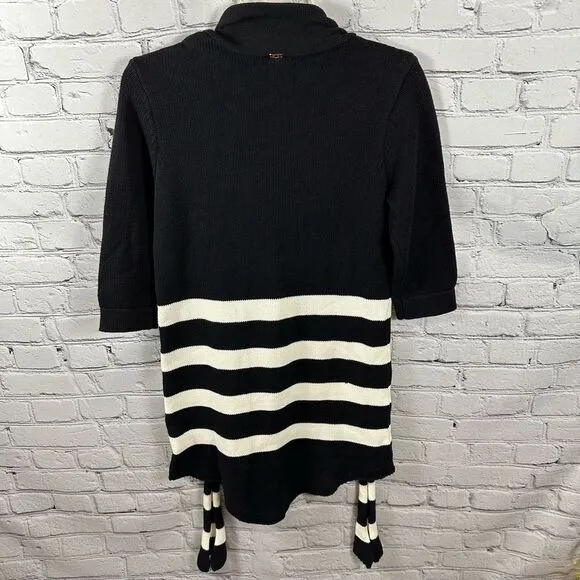 Knitz for Love &amp; Lemons Sweater Dress Attached Scarf Strips Black &amp; White XS NWT