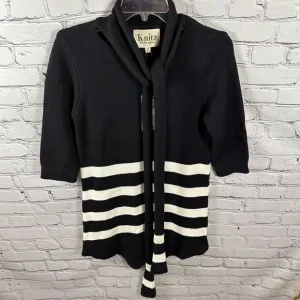 Knitz for Love &amp; Lemons Sweater Dress Attached Scarf Strips Black &amp; White XS NWT