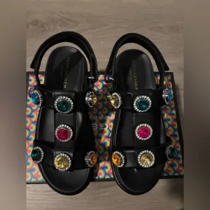 Kurt Geiger Black Sandals with Colorful Gemstones