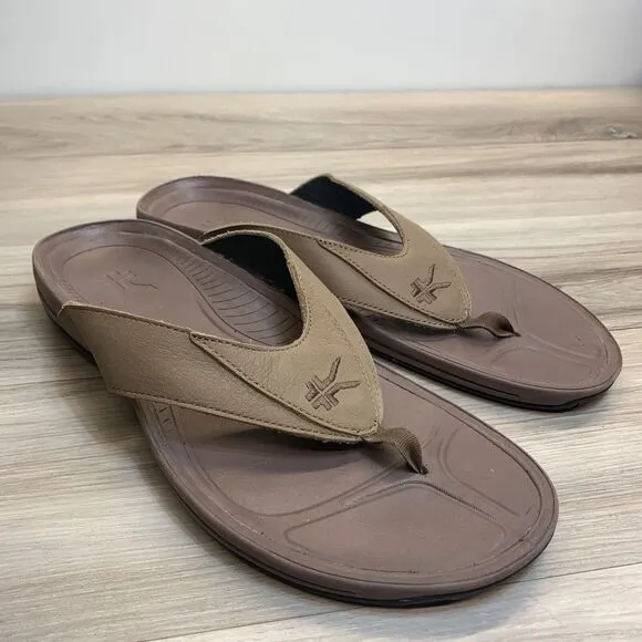 Kuru Mens Size 13 EU 47 Brown Leather sandals Flip Flops Thongs