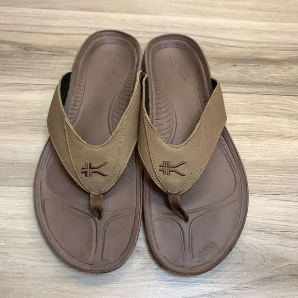 Kuru Mens Size 13 EU 47 Brown Leather sandals Flip Flops Thongs
