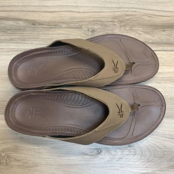 Kuru Mens Size 13 EU 47 Brown Leather sandals Flip Flops Thongs