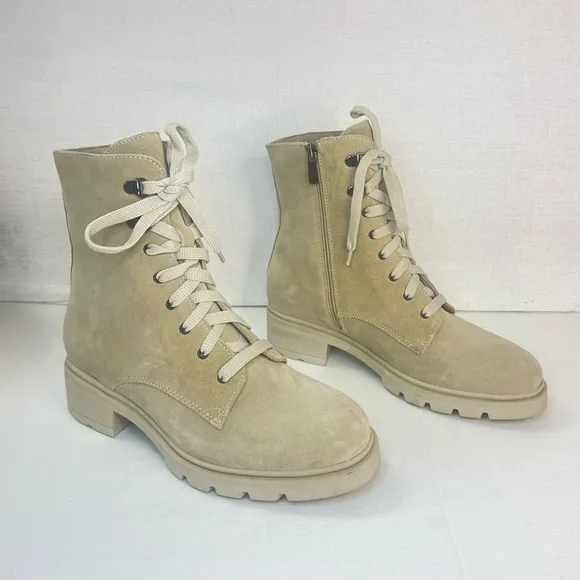 La Canadienne Women Sabel WaterproofSuede Sand Combat Boots 6.5 M‎ (D 460)
