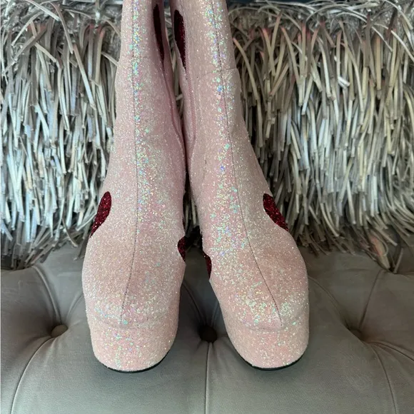 La Moda Sparkling heart Boots pink and red sz 10