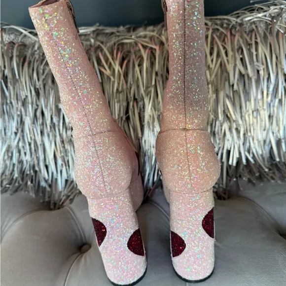 La Moda Sparkling heart Boots pink and red sz 10