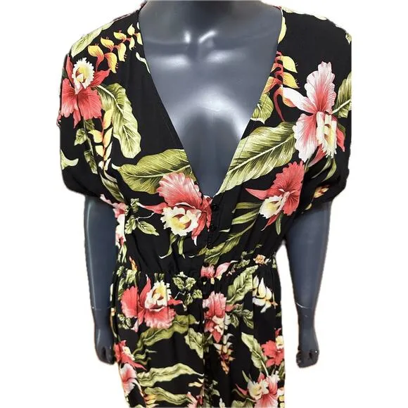Label Of Love Hawaiian Tropical Dress Size Large Button Front New