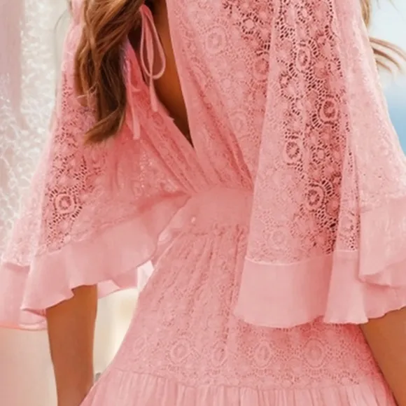 Lace Adoration Cutout Mini Dress - Pink