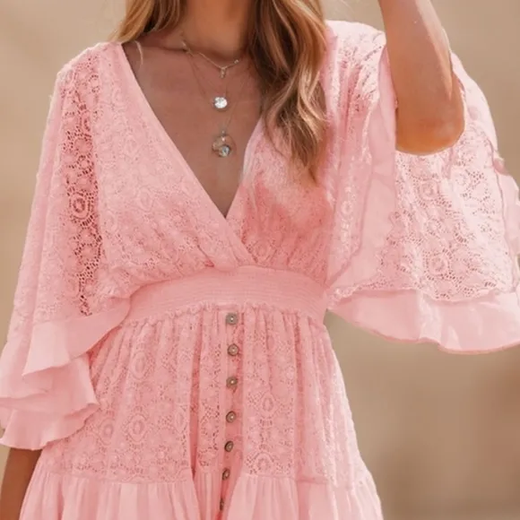 Lace Adoration Cutout Mini Dress - Pink