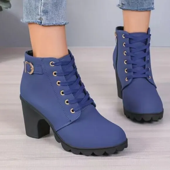 Ladies chunky heel combat boots sz 8.5