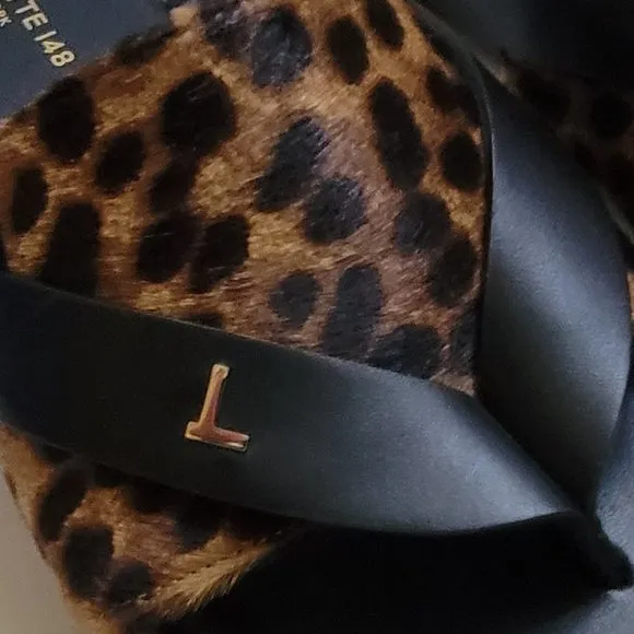Lafayette 148 New York Iris Leopard-Print Fur Thong Sandals
