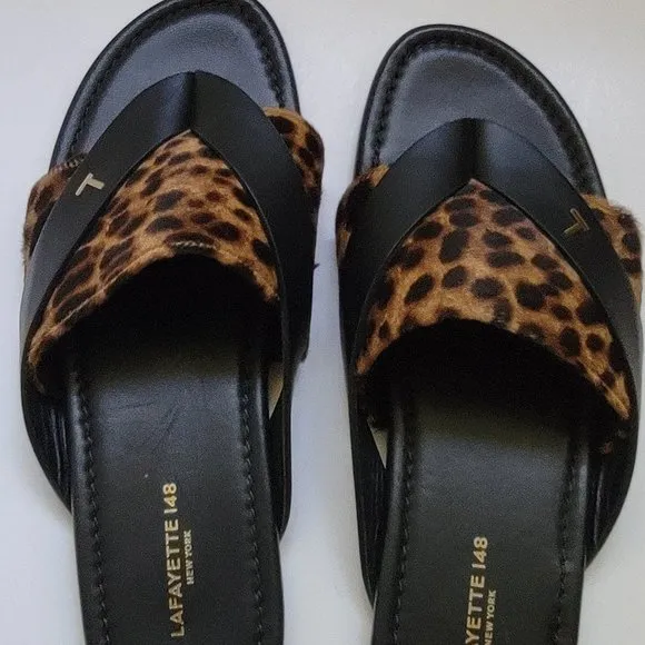 Lafayette 148 New York Iris Leopard-Print Fur Thong Sandals
