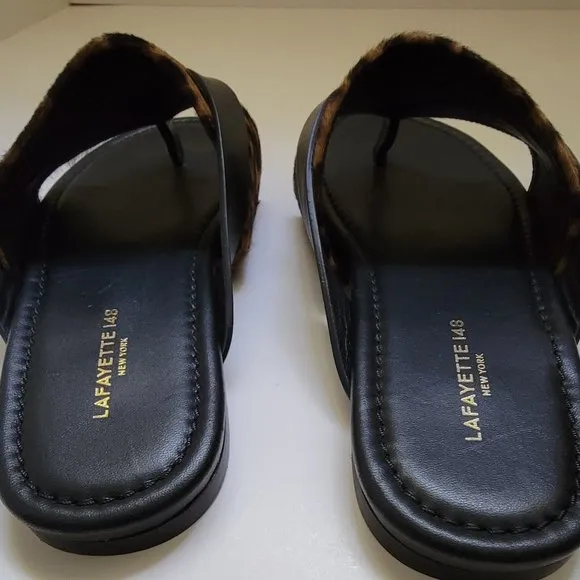 Lafayette 148 New York Iris Leopard-Print Fur Thong Sandals