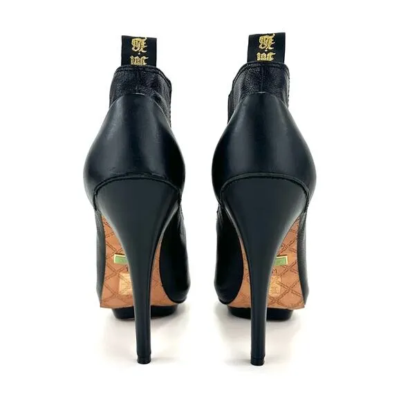 L.A.M.B. BLACK LEATHER PLATFORM STILETTO HEEL CHELSEA BOOTIES/ANKLE BOOTS