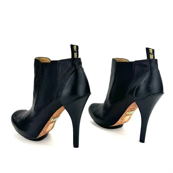 L.A.M.B. BLACK LEATHER PLATFORM STILETTO HEEL CHELSEA BOOTIES/ANKLE BOOTS
