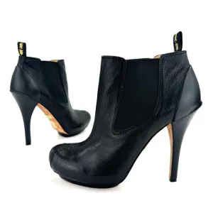 L.A.M.B. BLACK LEATHER PLATFORM STILETTO HEEL CHELSEA BOOTIES/ANKLE BOOTS